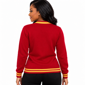Cárdigan de Punto para Mujer PDK con Logotipo de Escudo Bordado, Cuello en V, Cierre de Botones Delanteros y Dos Bolsillos con Parche, Moda Femenina - Product Image 2