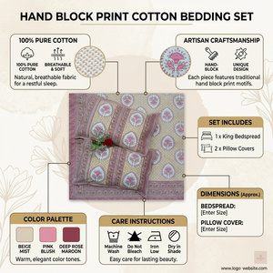 Pastel block printed handmade cotton bed sheets OEM wholesale private label export quality for homes hotels worldwide. - Product Image 6