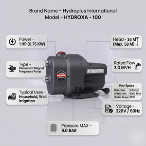 Pompe à eau à fréquence variable à aimant permanent Hydroplus 1HP, 9 bars, haute pression, pour maison intelligente, système 220V, contrôle réglable - Product Image 2