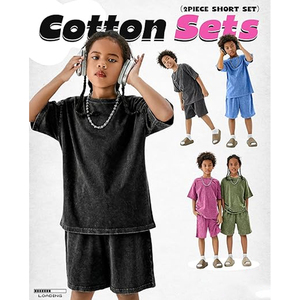 Men Relaxed Fit Summer Outfit T Shirt Shorts Cotton Casual Streetwear Matching Acid Wash <b>Set</b> - Product Image 6