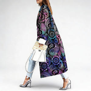 Vente flash sur le manteau long tendance à imprimé paisley pour femmes, vêtement d'extérieur décontracté surdimensionné, veste élégante de style streetwear - Product Image 3