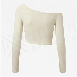 North Approach Off-The-Shoulder Long Sleeve Crop <b>Top</b> Seamless Solid Color Yoga Wear Women's Sportswear - Product Image 2