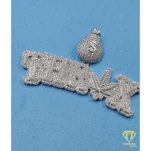 Hip Hop Bling <b>Name</b> Pendant Iced Out Lab Grown Diamond <b>Necklace</b> Money Bag Chain Gift Jewelry - Product Image 2
