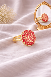 Handcrafted Gold Plated Red Enamel <b>Ring</b> for Women <b>Adjustable</b> Floral Design Fashion Jewelry Accessories Party Jewelry - Product Image 4