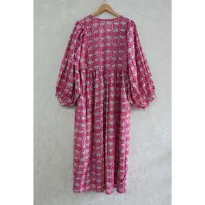 Robe longue bohème en coton imprimé à la main pour femme, légère, respirante, lavable, taille naturelle, idéale pour l'été - Product Image 5