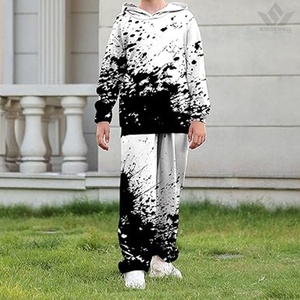 Unisex Black <b>White</b> Paint Splatter Hooded Tracksuit Set Pullover Hoodie and <b>Jogger</b> Pants Casual Streetwear Sweat Suit for Autumn - Product Image 5