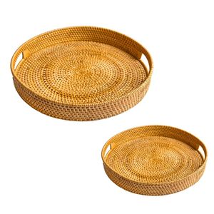 Round Wicker Rattan <b>Basket</b>/<b>Tray</b> Handmade Natural Wicker Eco-Friendly & Space-Saving for Serving Display Multi-Purpose Use - Product Image 1