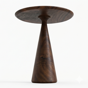 Modern Solid Walnut Wood Side Table Unique Conical Pedestal Design For Minimalist Bedside Nightstand Living Room End Table - Product Image 3