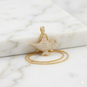 Trendy Vintage Charm 10K Gold Brilliant Cut Lab Grown Diamond Pendant Custom Iced Unique Magic Lamp Minimalist Fine Jewelry Gift - Product Image 4