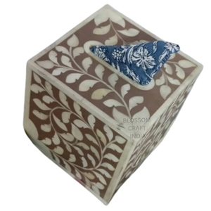 Boîte à mouchoirs de luxe en os incrusté, support décoratif en bois sculpté à la main, élégant accent pour salon, chambre et bureau - Product Image 1
