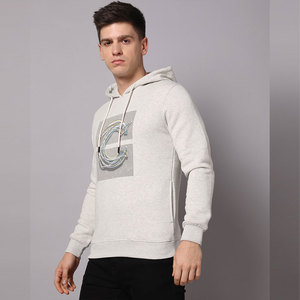 Sudadera con Capucha para Hombre, Gris, de Algodón, Tejida, con Estampado de Letras, Informal, para Otoño, Corte Regular, con Bolsillos - Product Image 2