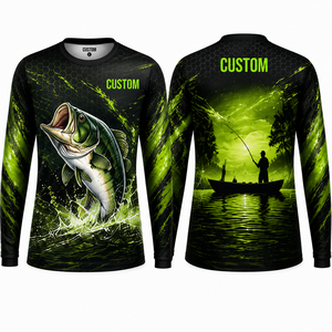 Camisa de Pesca Personalizada para Hombre, Protección Solar UPF 50, Manga Larga, Poliéster de Secado Rápido, Ropa de Pesca para Exteriores, Negra y Amarilla - Product Image 4