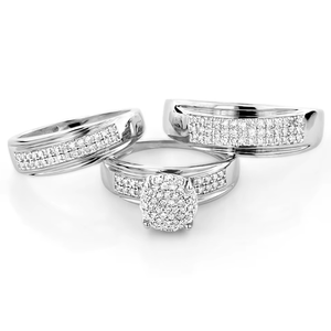 Conjunto de Anillos Trio con Diamantes Reales de 1.00TCW |   Anillo de Oro Blanco con Baño de Rodio y Corte Brillante |   Joyería Fina de Boda con Engaste de Puntas para Mujer - Product Image 3