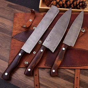 Ensemble de 3 couteaux de chef en acier Damas fait main, manches en bois de rose, design ambidextre, finition polie, lame de 6-7,9 pouces - Product Image 3