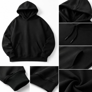 Sweat à capuche personnalisé en coton épais pour homme, coupe oversize, épaules tombantes, couleur noire, impression de logo personnalisée, fabricant OEM ODM - Product Image 3