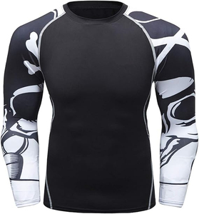 : <b>Men's</b> Custom Compression Rash Guard Long Sleeve BJJ MMA Training Top White Graphic Sleeve Athletic <b>Base</b> <b>Layer</b> Shirt - Product Image 6