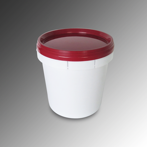 Seau cylindrique en plastique PP blanc avec couvercle rouge hermétique finition mate - Product Image 2