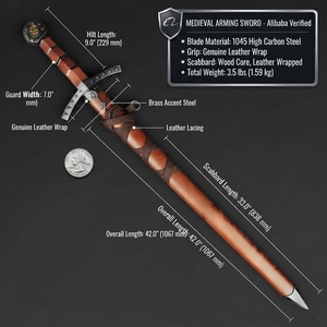 Réplica de Espada Medieval de Caballero Forjada a Mano en Acero al Carbono con Funda de Cuero para Exhibición y Cosplay, Venta al Por Mayor - Product Image 6