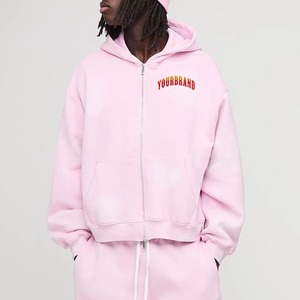 Yourbrand <b>Pink</b> Oversized Pullover <b>Hoodie</b> Fleece Casual <b>Men</b> Autumn Wear Front Logo Print Regular Fit 100% Cotton Breathable - Product Image 2