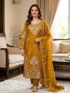 Presenting New Designer Collection In <b>SILK</b> With Heavy Embroidery Sequence Work Top-Bottom And Dupatta Set Fully Stitched - Product Image 4