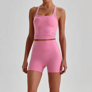 Conjunto Deportivo de 2 Piezas para Mujer, Estilo Naked Feel, de Alta Calidad, Bra Deportivo y Pantalones Cortos de Ciclismo, Ropa de Entrenamiento, Conjunto de Yoga - Product Image 4