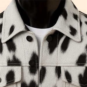 Chaqueta de Cuero Vacuno Natural Hecha a Mano de Primera Calidad, Color Marrón con Pelo Blanco, Estilo Western Ranch Wear - Product Image 5