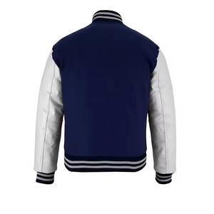 Chaqueta Varsity Azul para Hombre con Mangas de Cuero Blanco, Chaqueta Varsity Personalizada al por Mayor, Chaqueta Varsity Moderna - Product Image 2