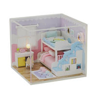 Kit Rumah Boneka Miniatur Kayu DIY Model Puzzle 3D dengan Lampu LED Set Furnitur Kerajinan Tangan Mainan Bangunan untuk Grosir
