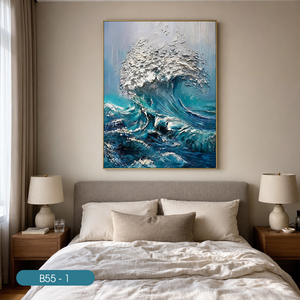 Peinture murale abstraite de vagues de mer HALO Luxury, art mural texturé 3D, décoration intérieure, fabricant vietnamien OEM ODM - Product Image 3
