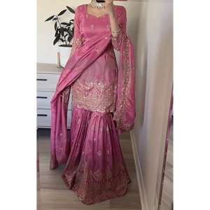 Pure Heavy Simar Georgette Top & Plazzo Dupatta Set para mujer para fiesta - Product Image 4