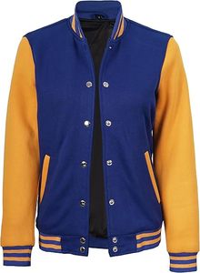 Veste universitaire bleue et moutarde pour homme avec fermeture boutonnée, coupe classique, col rabattu, en polyester et coton, pour l'automne - Product Image 2
