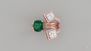 Anillo de Lujo con Tres Piedras en Halo, Oro Amarillo de 14K, Corte Princesa, Diamante Cultivado en Laboratorio, Piedra Verde, Certificado IGI, Bañado en Rodio, OEM - Product Image 2