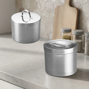 Pot de rangement en acier inoxydable avec couvercle et poignée pour la cuisine, instruments personnalisés - Product Image 3