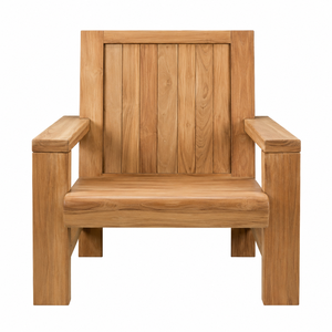 Chaise de jardin d'extérieur de luxe en teck massif au design contemporain avec larges accoudoirs et pieds sabre |   Chaise artisanale écologique et imperméable - Product Image 1
