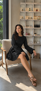 Vestido Mini de Algodón Negro, Diseño Bohemio, Simple, Sólido, Manga Larga, Espalda Descubierta, Ropa de Fiesta, Elegante, para Damas, OEM Personalizado - Product Image 6