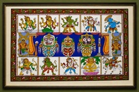 Décoration murale rectangulaire en bois Shri Jagannatha de Puri Dashavatara - Origine Orissa - Occasion Diwali - Pour salon intérieur