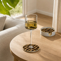 Ensemble de 4 dessous-de-verre ronds à imprimé tigre brun doré, en plastique et verre, avec support, pour la décoration de table basse