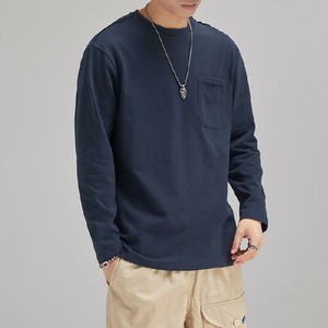 T-shirt à manches longues pour homme, bleu marine, col rond, coupe classique, jersey de coton, couleur unie, vêtements de marque personnalisés, OEM personnalisé - Product Image 2
