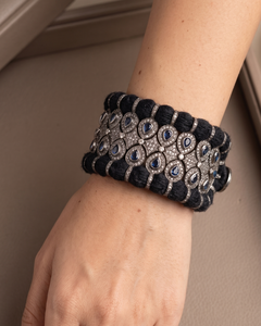 Pulsera Étnica de Macramé con Zafiro Azul Natural y Plata de Ley 925, Diseño Geométrico con Diamantes, para Fiesta - Product Image 4