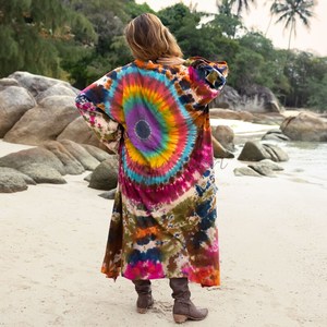 Moderno caliente relajado cuello en V profundo hecho a mano Tie Dye moda verano Resort desgaste vestido de fiesta de noche Boho playa Kaftan Kimono Bata - Product Image 2