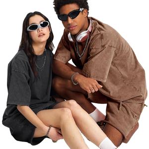 T-shirt décontracté vintage à col rond et manches courtes pour homme, coupe oversize, délavé et vieilli, 300 grammes, 100 % coton, couleur unie, anti-plis, style urbain - Product Image 1