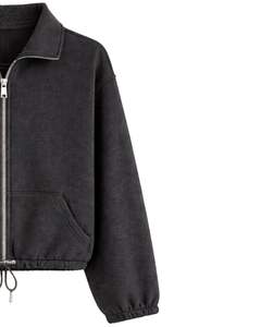 Sweat-shirt court zippé gris clair en polaire pour femme, col polo, poches avant, ourlet à cordon réglable, décontracté, chaud, style streetwear - Product Image 3