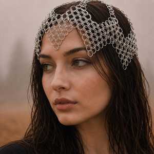 Coiffe en maille métallique plaquée argent, bijou fantaisie irrégulier pour femme, décoration de mariage - Product Image 3