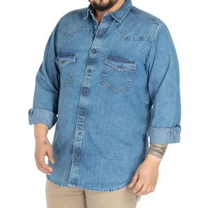 Chemise en jean pour hommes grande taille, tissu en gros, confortable, personnalisable, échantillon gratuit, meilleure qualité - Product Image 1