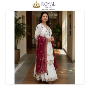 Última Colección de Diseñador de Ropa Nupcial India: Traje Sharara de Georgette con Bordado de Lentejuelas y Zari en Oferta - Product Image 6