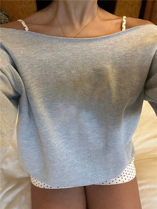 Sweat-shirt à épaules dénudées pour femme, style oversize, pull confortable et chaud à manches longues, haut décontracté et tendance pour l'hiver et le quotidien - Product Image 3