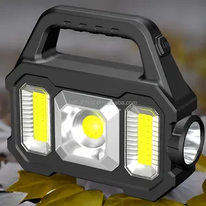 Banco de energía multifunción luz de trabajo reflector linterna recargable COB plata portátil al aire libre solar led lámpara de camping