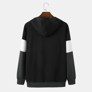 Sudadera con Capucha Unisex de Bloques de Color, Manga Regular, Tejida, Casual, Oversize, Otoño, Negro, Blanco, Gris - Product Image 2