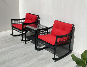 RK00065 Ensemble de mobilier de jardin 3 pièces de style moderne de haute qualité, chaise à bascule en osier avec structure en acier trempé pour salon extérieur - Product Image 1
