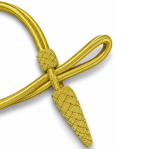 Accessoire vestimentaire en rayonne/polyester durable et écologique, avec cordon tressé à nœuds d'épée dorés et garniture à pompons, personnalisable, vente en gros - Product Image 3